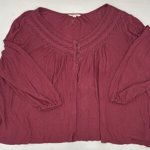 Lucky Brand Smocked Lace Yolk Henley